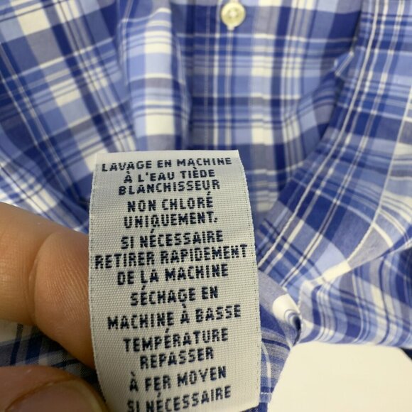RALPH LAUREN Classic Plaid Short Sleeves Blue & White Button Down Shirt Size L - Picture 6 of 7
